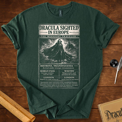 Dracula Sighted in Europe – Vintage Gothic Newspaper T-Shirt
