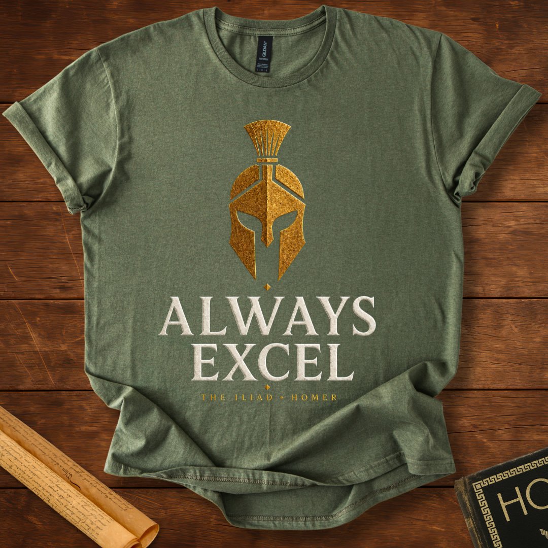 Always Excel | Homer | Ancient Greece Literary T-Shirt Military Green