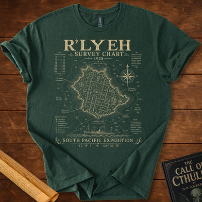 R'lyeh Survey Chart 1928 – HP Lovecraft T-Shirt Forest Green