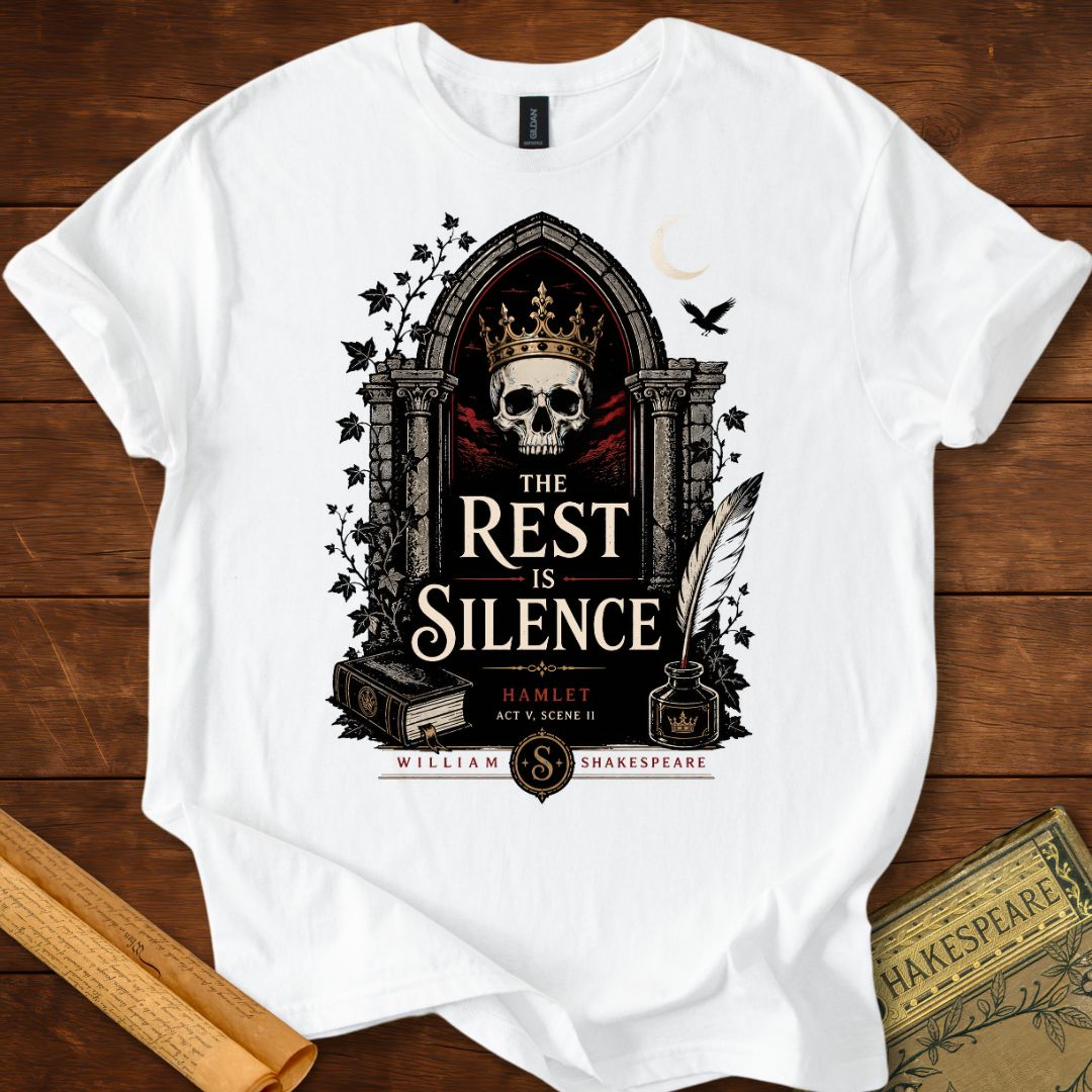 The Rest Is Silence – Shakespeare Hamlet Gothic T-Shirt White