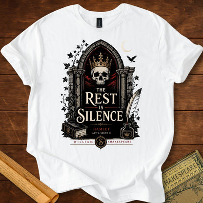 The Rest Is Silence – Shakespeare Hamlet Gothic T-Shirt White