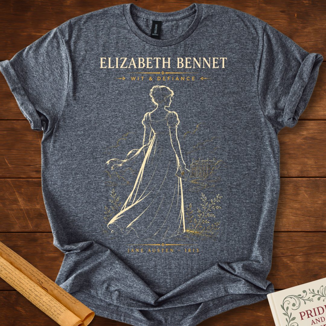 Elizabeth Bennet – Wit & Defiance (Silhouette Series) Literary T-Shirt Dark Heather Grey