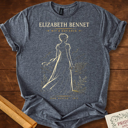 Elizabeth Bennet – Wit & Defiance (Silhouette Series) Literary T-Shirt Dark Heather Grey