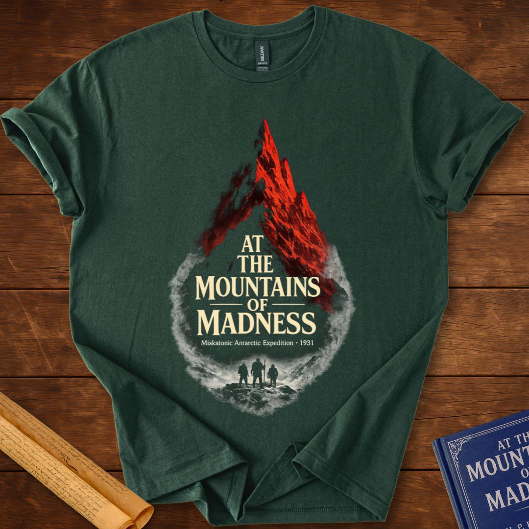 H. P. Lovecraft – At the Mountains of Madness Literary Horror T-Shirt Forest Green