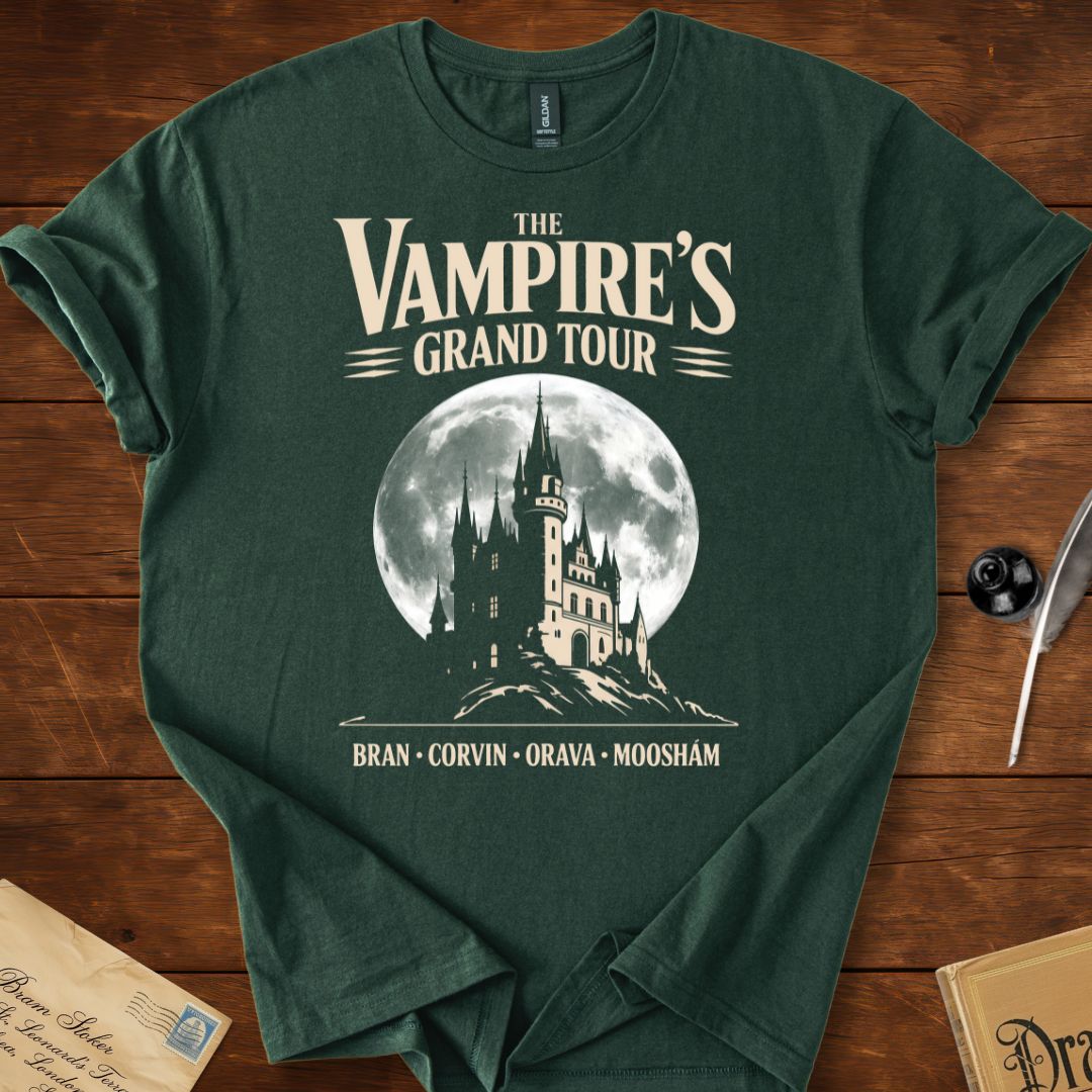 Dracula Vampire European Castles Tour T-Shirt Forest Green