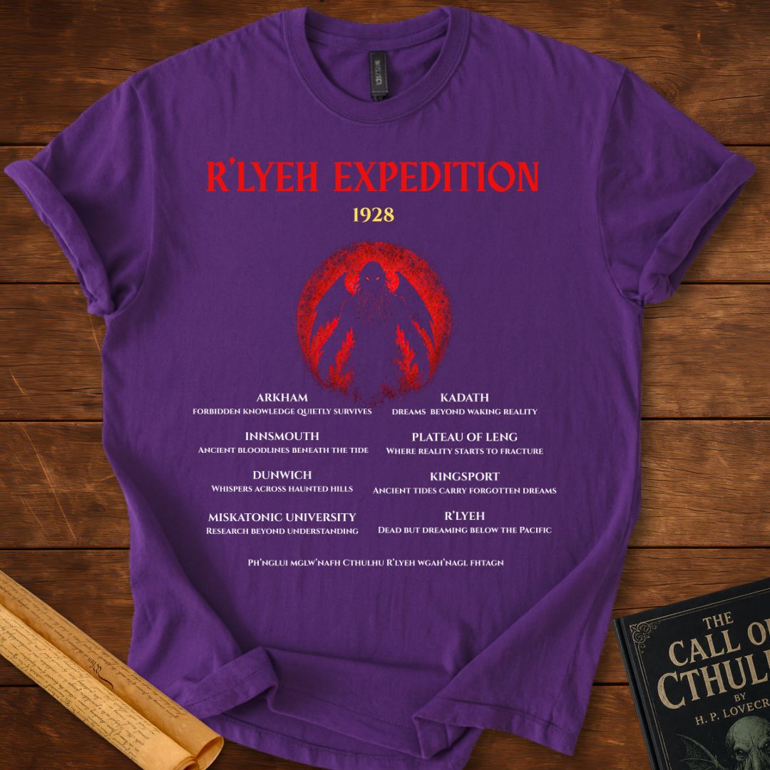 R’lyeh Expedition 1928 – Lovecraft Horror T-Shirt Purple