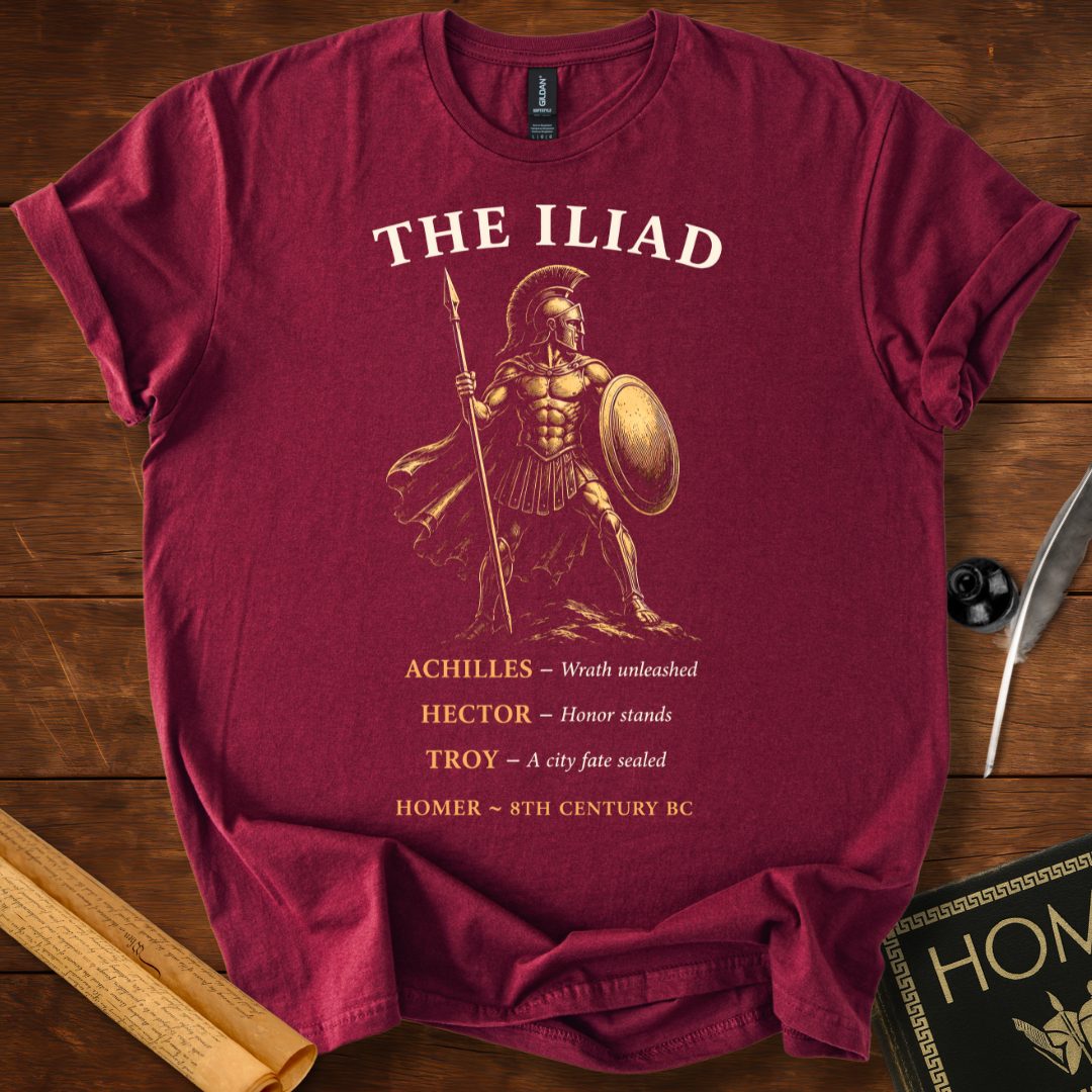 Homer’s The Iliad – Ancient Greek Warrior T-Shirt Maroon