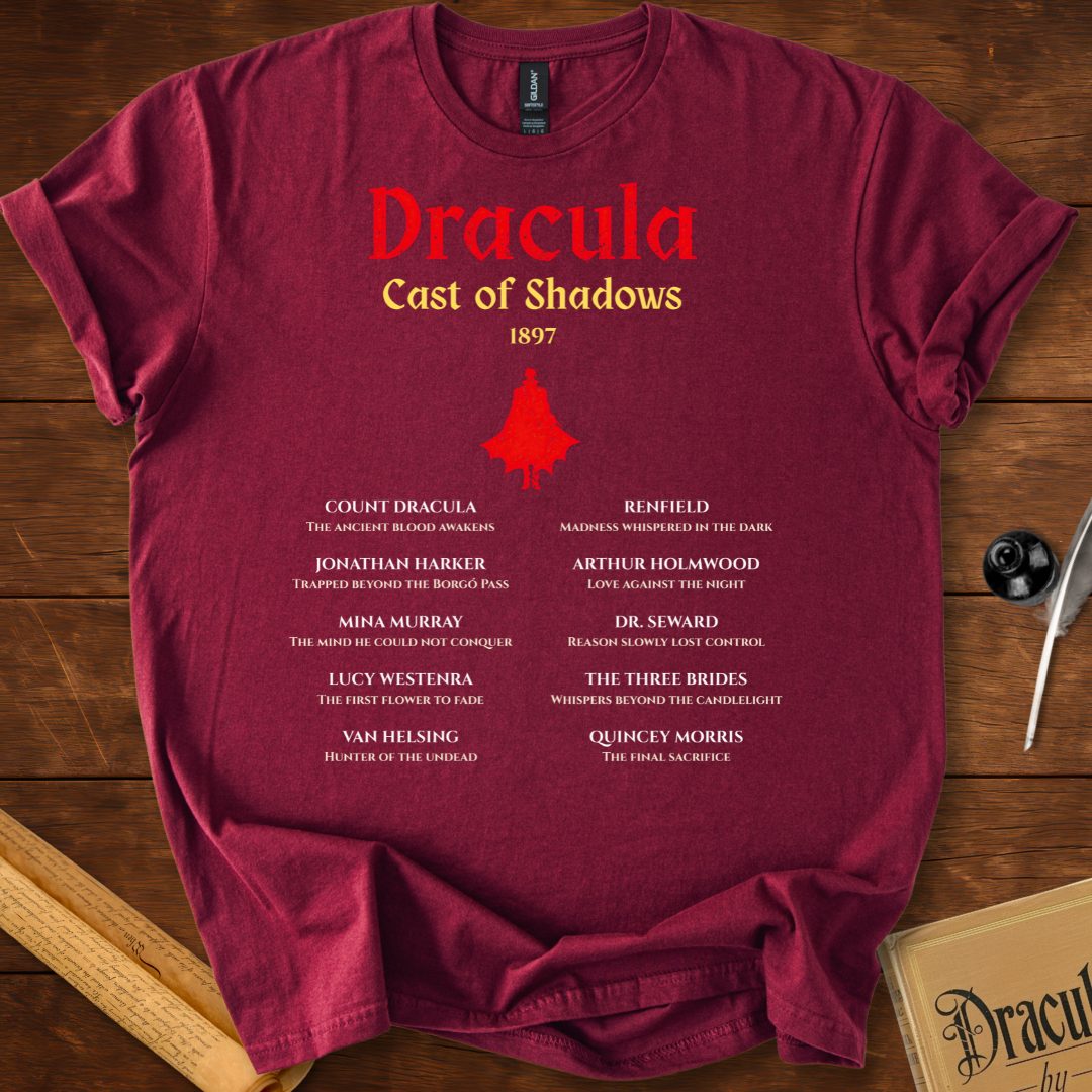Dracula Cast of Shadows 1897 – Gothic Literary T-Shirt Maroon