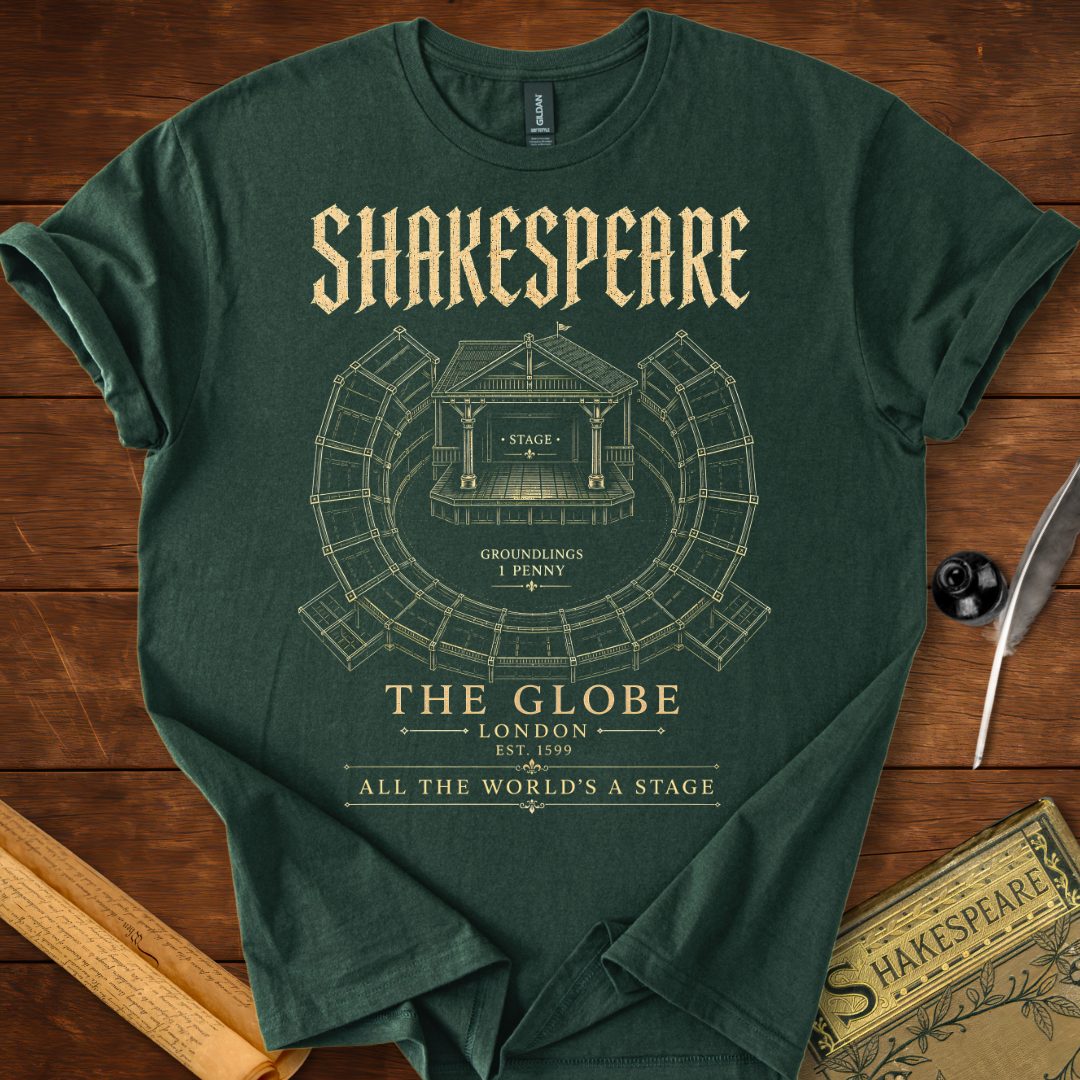 Shakespeare's Globe Theatre Blueprint T-Shirt – All The World's A Stage Forest Green
