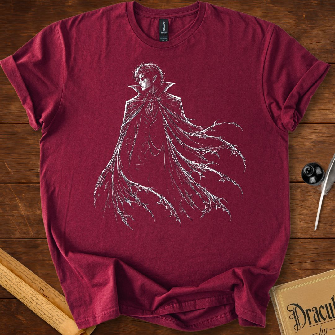 Dracula Cloaked in Darkness – Gothic Silhouette T-Shirt