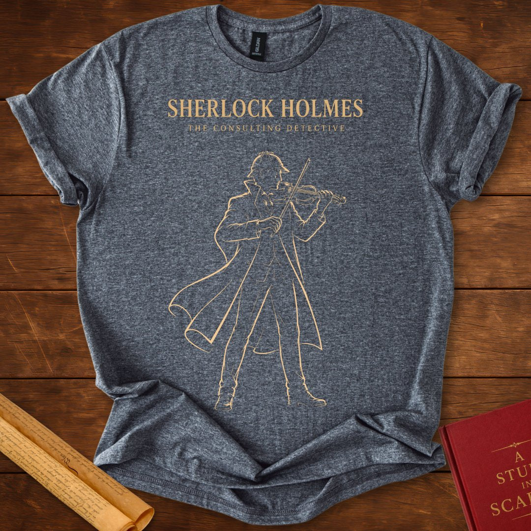 Sherlock Holmes Violin Silhouette T-Shirt Dark Heather Grey