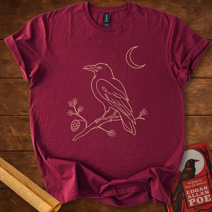 Nevermore Moonlit Raven – Edgar Allan Poe T-Shirt Maroon