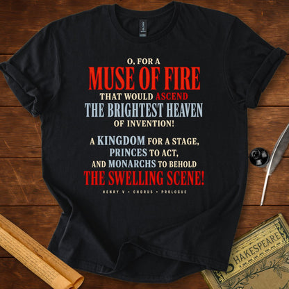 O for a Muse of Fire T-Shirt – Henry V Shakespeare Quote Tee Black