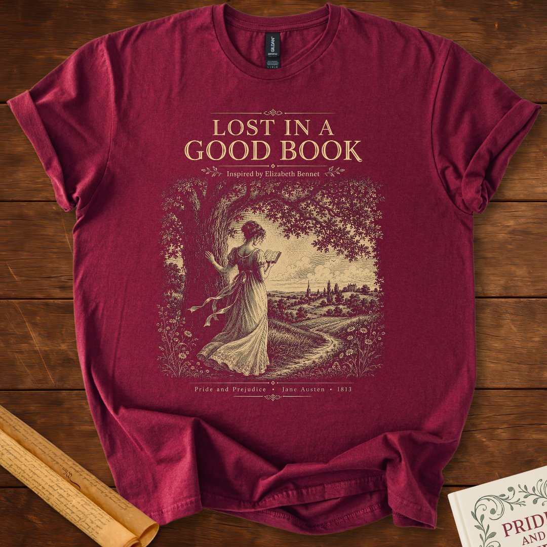 Lost In A Good Book – Elizabeth Bennet Literary T-Shirt Maroon