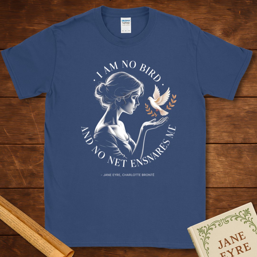 "I Am No Bird" — Jane Eyre Feminist Bust Tee Metro Blue