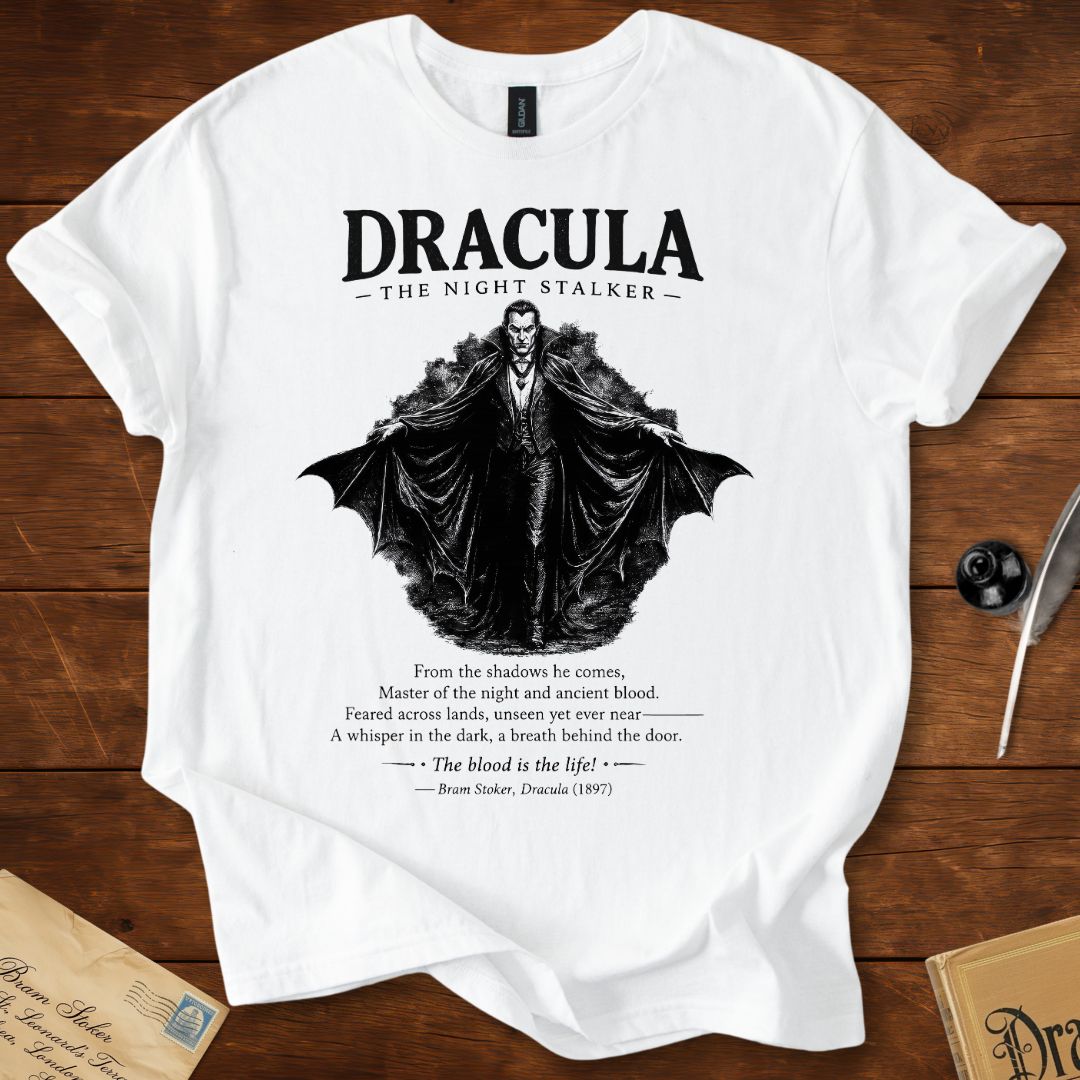 The Night Stalker – Gothic Literary Quote T-Shirt White