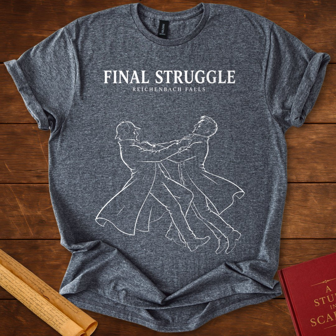 Sherlock Holmes Final Struggle Reichenbach Falls Silhouette T-Shirt Dark Heather Grey