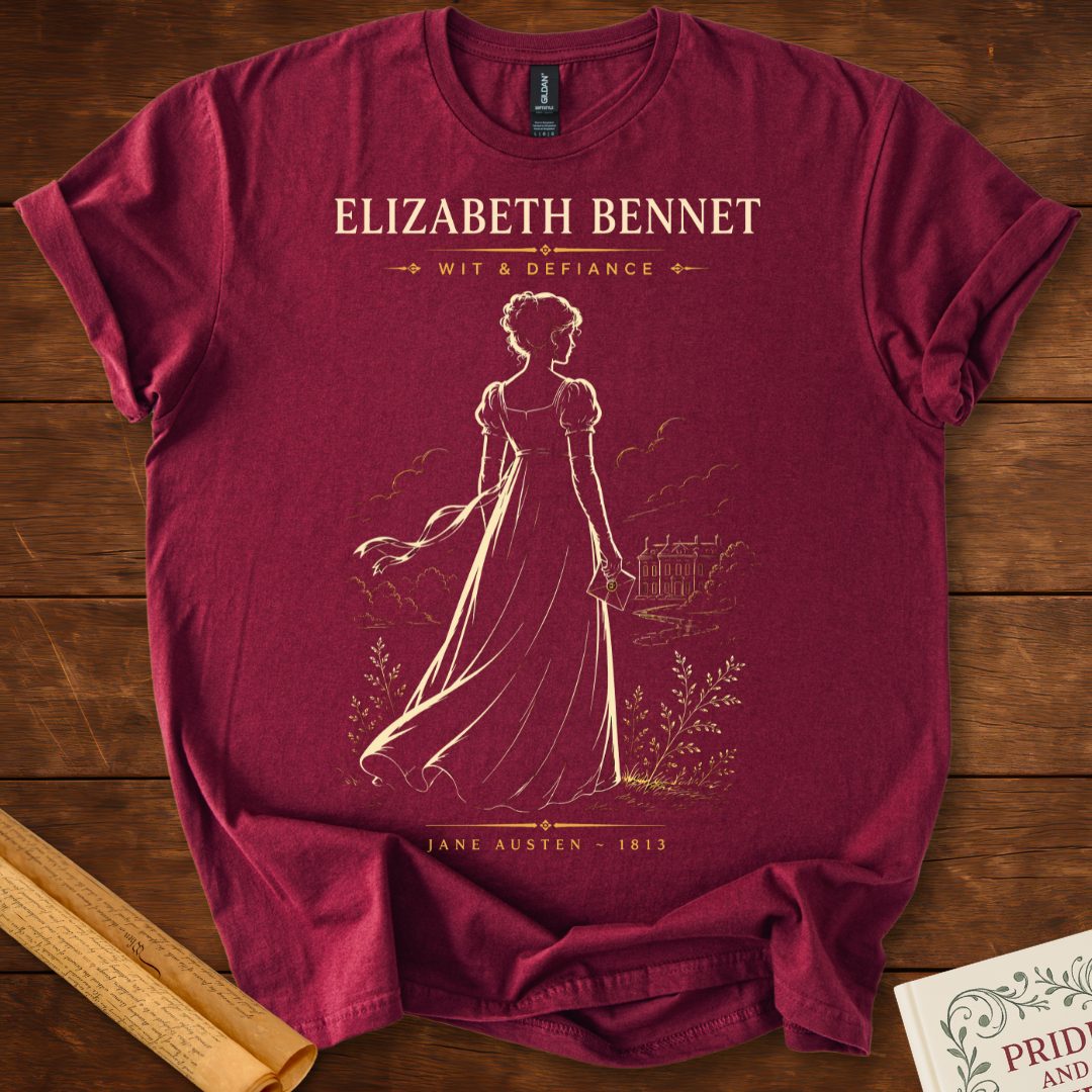 Elizabeth Bennet – Wit & Defiance (Silhouette Series) Literary T-Shirt Maroon