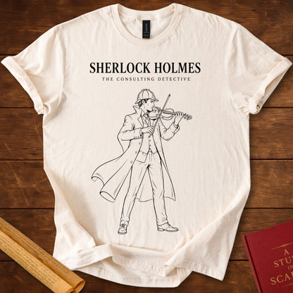 Sherlock Holmes Violin Silhouette T-Shirt Natural