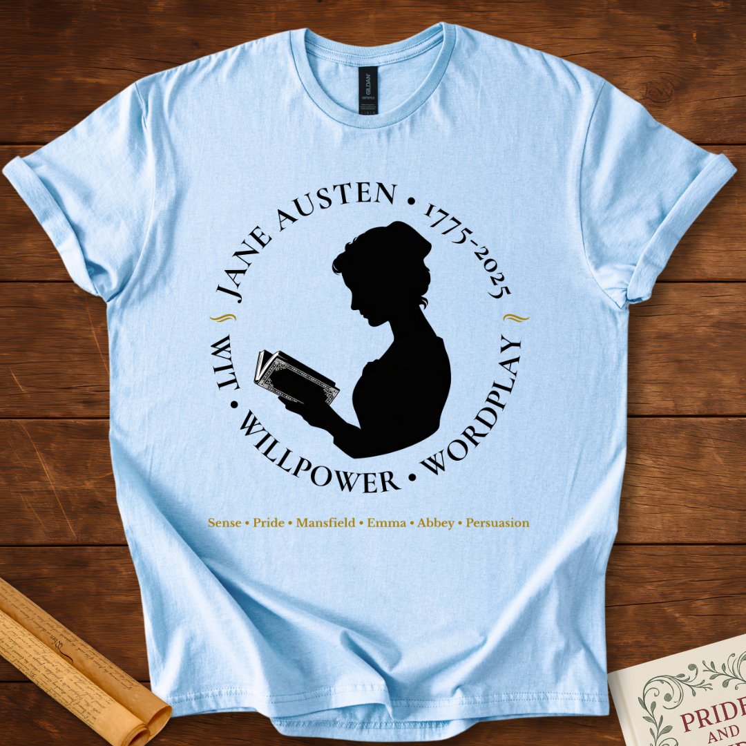 Jane Austen 250 Years Insignia T-Shirt Light Blue