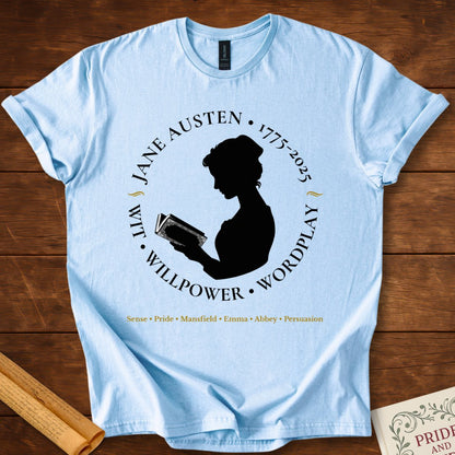 Jane Austen 250 Years Insignia T-Shirt Light Blue