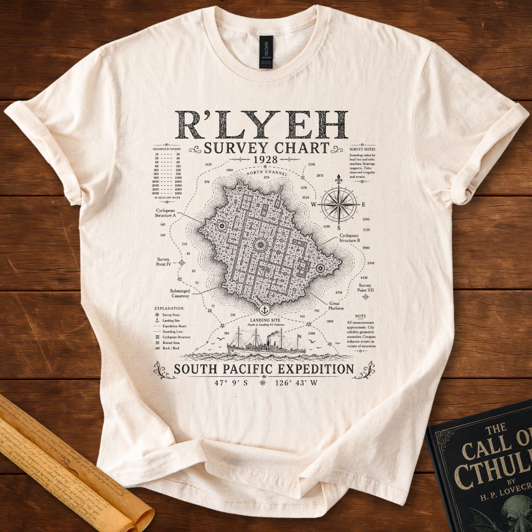 R'lyeh Survey Chart 1928 – HP Lovecraft T-Shirt Natural