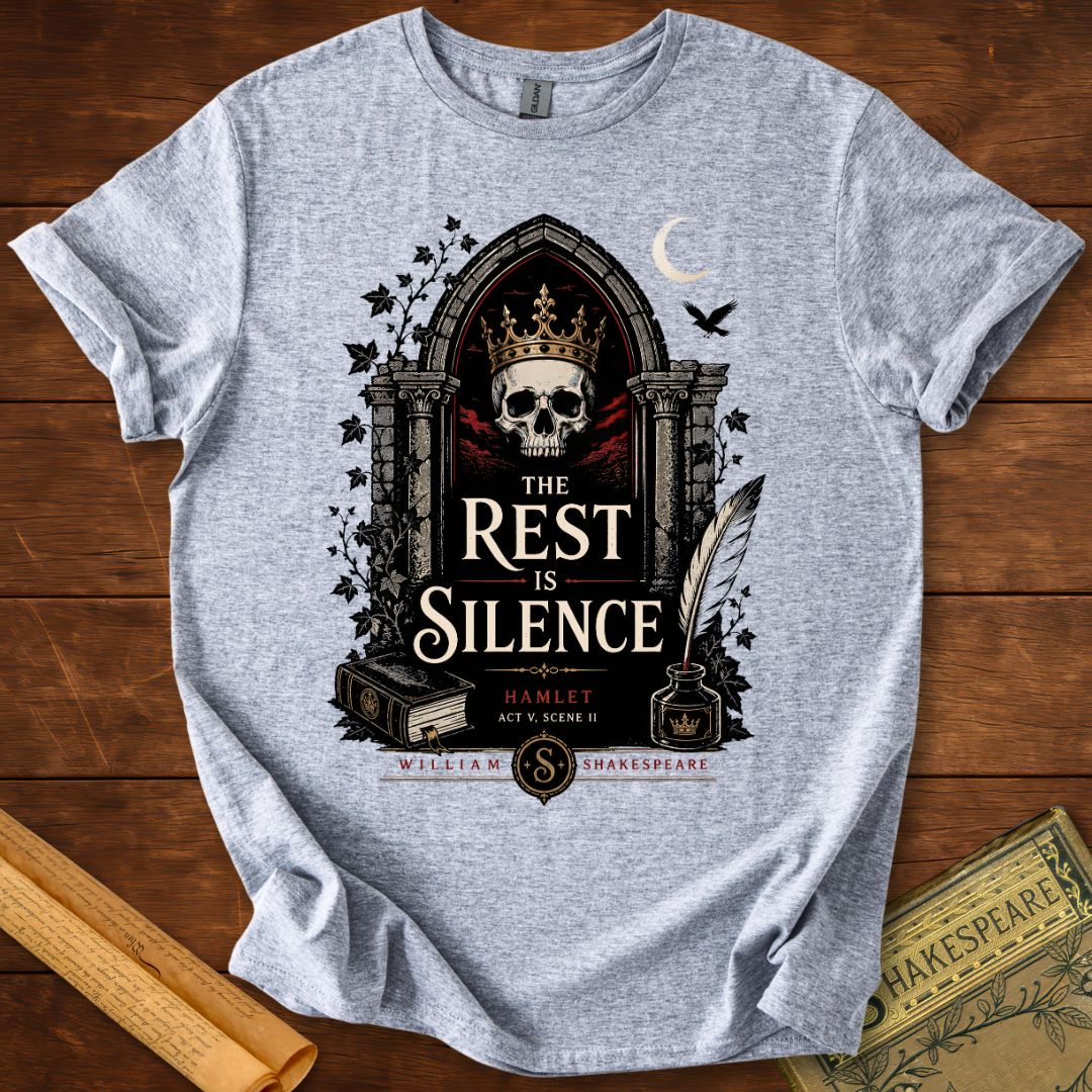 The Rest Is Silence – Shakespeare Hamlet Gothic T-Shirt Sport Grey