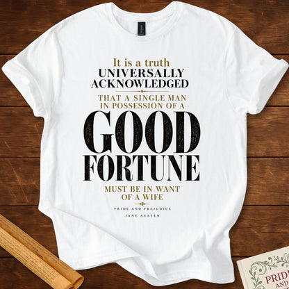 Pride and Prejudice "Good Fortune" Literary T-Shirt White