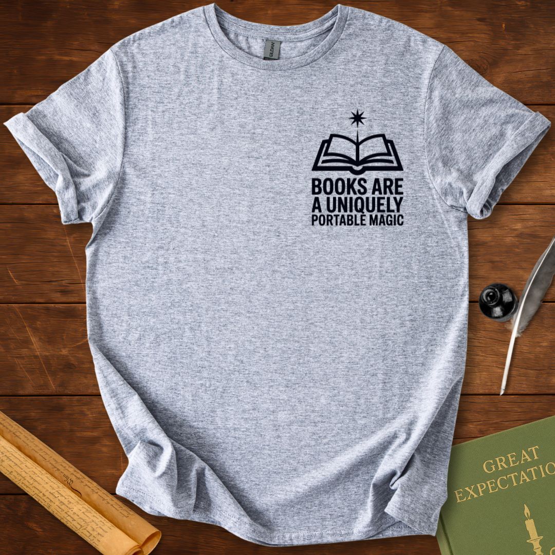 Books are a Uniquely Portable Magic Insignia T-Shirt Sport Grey