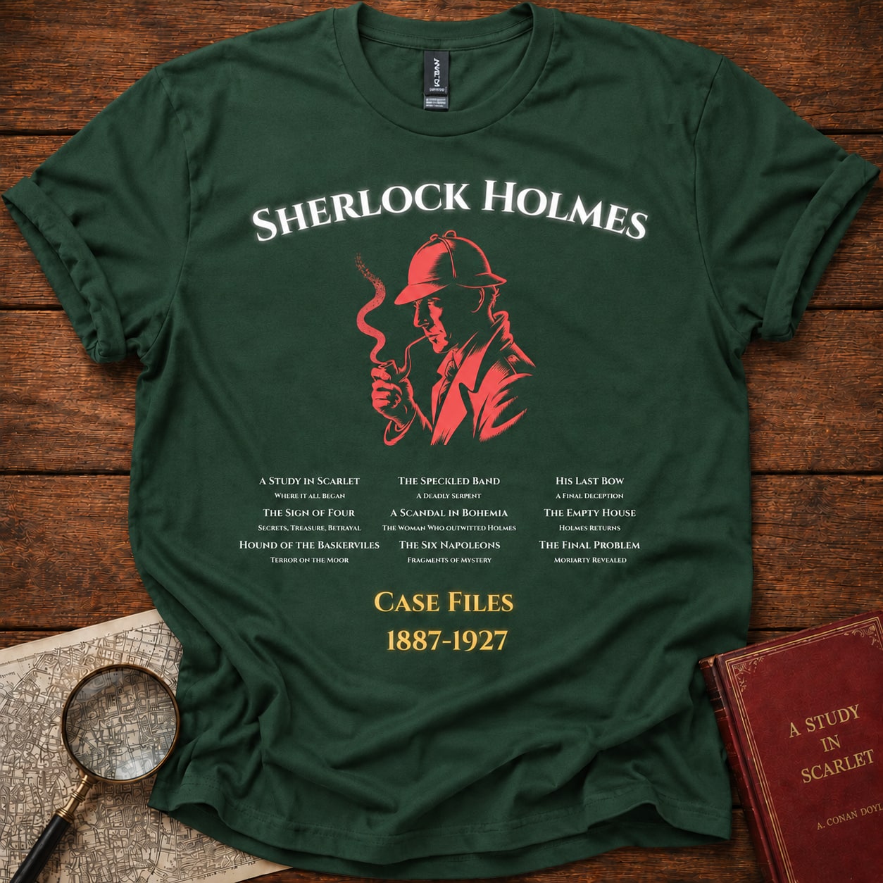 Sherlock Holmes Case Files T-Shirt Forest Green