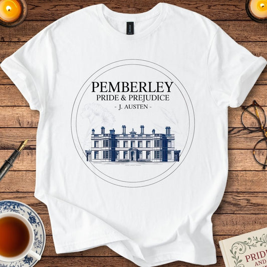 Pemberly Pride and Prejudice Ink Drawing T-Shirt White