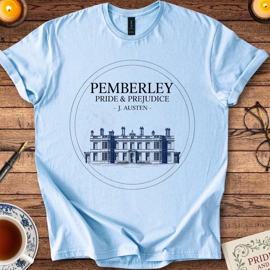 Pemberly Pride and Prejudice Ink Drawing T-Shirt Light Blue
