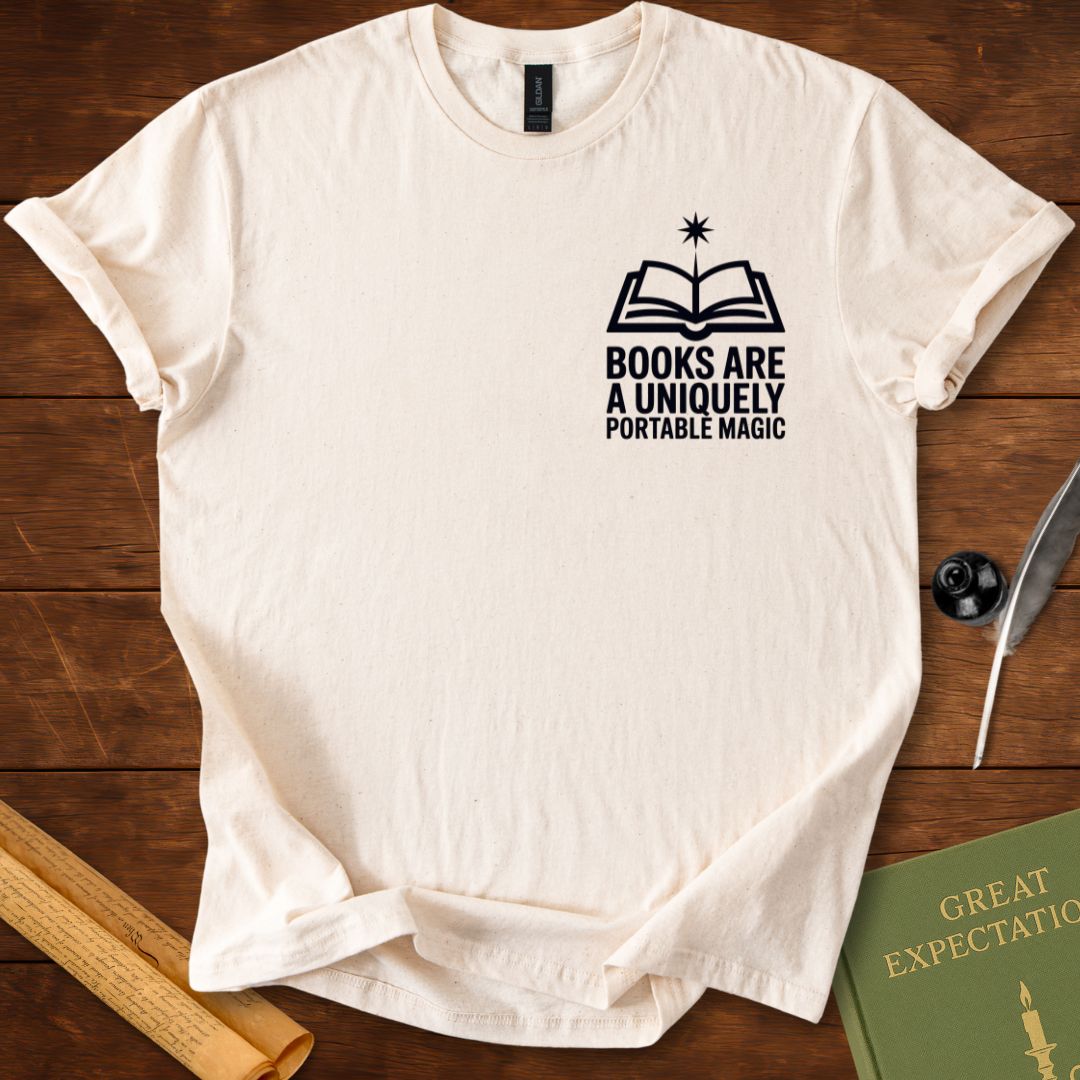 Books are a Uniquely Portable Magic Insignia T-Shirt Natural