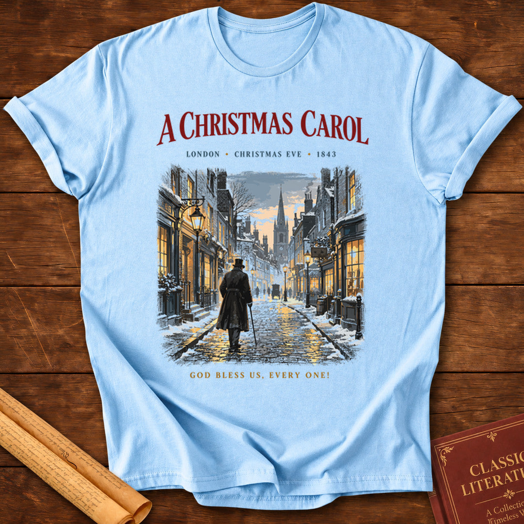 A Christmas Carol – London Christmas Eve 1843 Charles Dickens T-Shirt - Light Blue