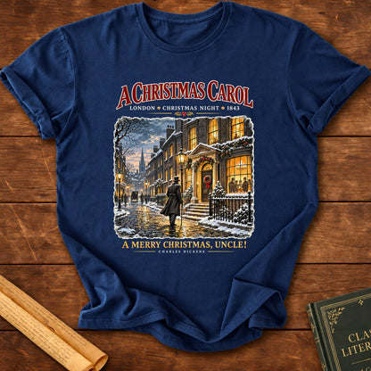A Merry Christmas, Uncle! Charles Dickens A Christmas Carol T-Shirt - Navy