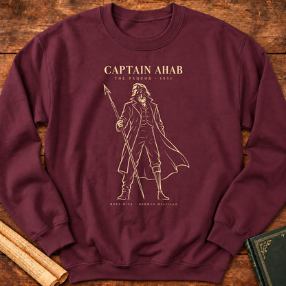 Captain Ahab – Moby-Dick Herman Melville Literary Silhouette Sweatshirt - Maroon