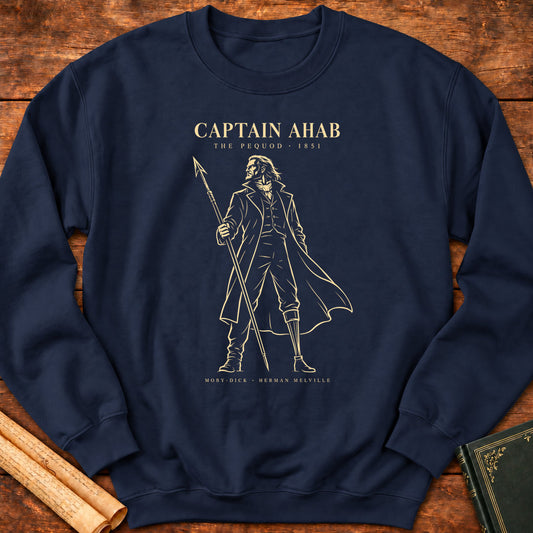 Captain Ahab – Moby-Dick Herman Melville Literary Silhouette Sweatshirt - Navy