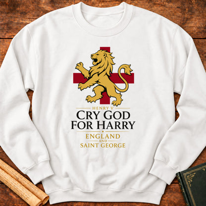 Cry God for Harry, England and Saint George – Henry V Shakespeare Sweatshirt - White