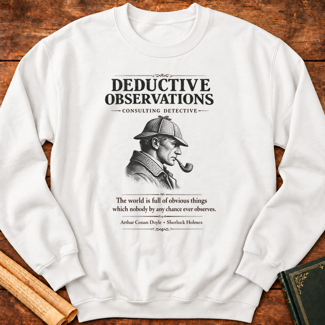 Deductive Observations (Newspaper Style) — Sherlock Holmes Literary Sweatshirt - White
