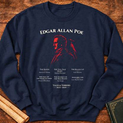 Edgar Allan Poe Tales & Terrors Sweatshirt – Gothic Raven Literary Sweatshirt - Navy