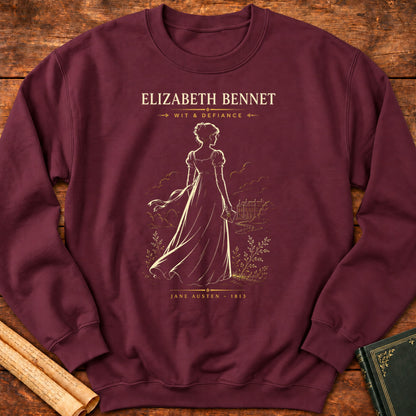 Elizabeth Bennet – Wit & Defiance (Silhouette Series) Literary Sweatshirt - Maroon