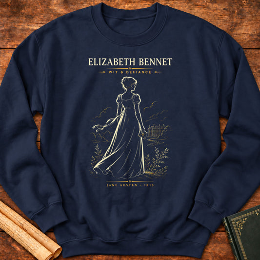 Elizabeth Bennet – Wit & Defiance (Silhouette Series) Literary Sweatshirt - Navy