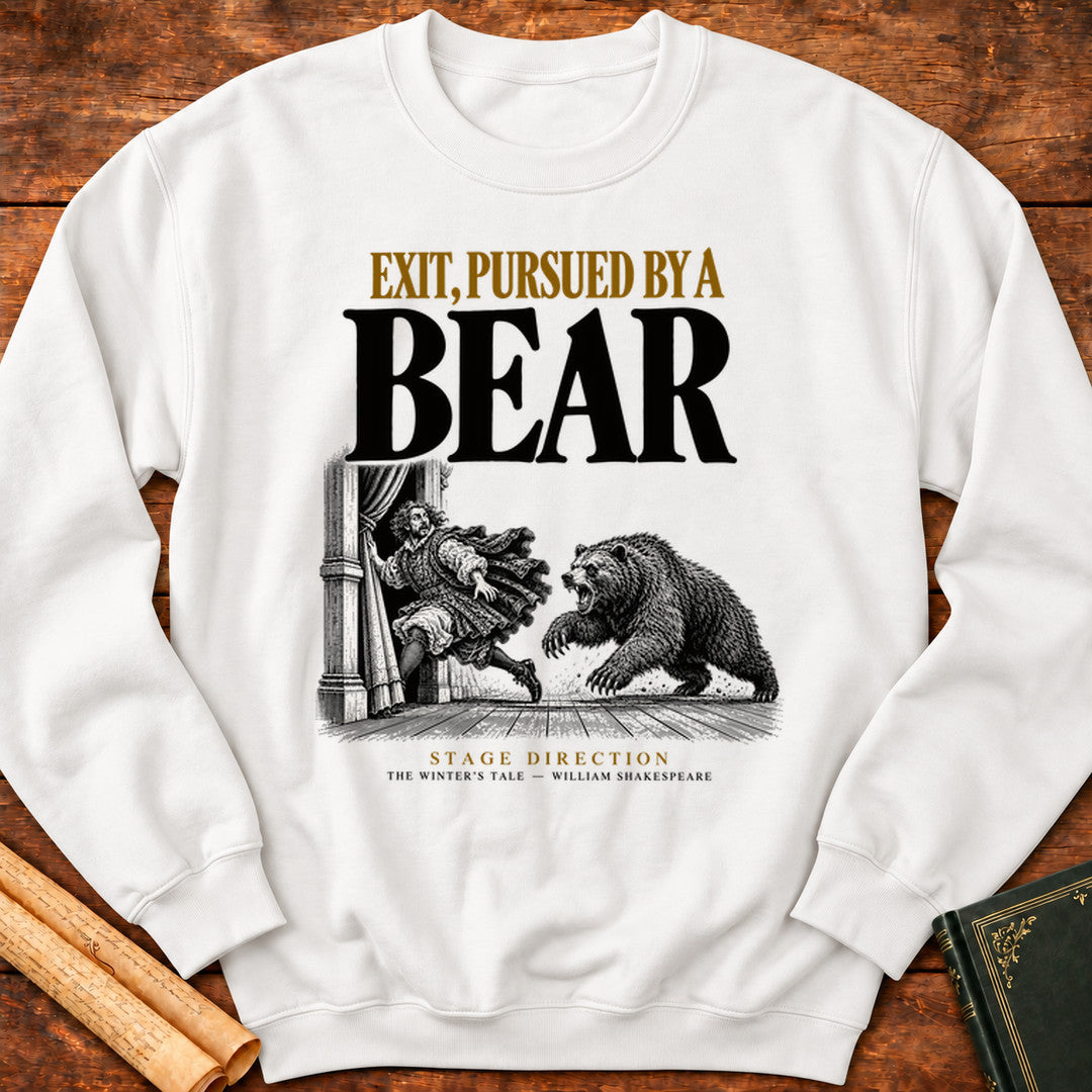 Exit, Pursued by a Bear — Shakespeare Stage Direction Sweatshirt - White