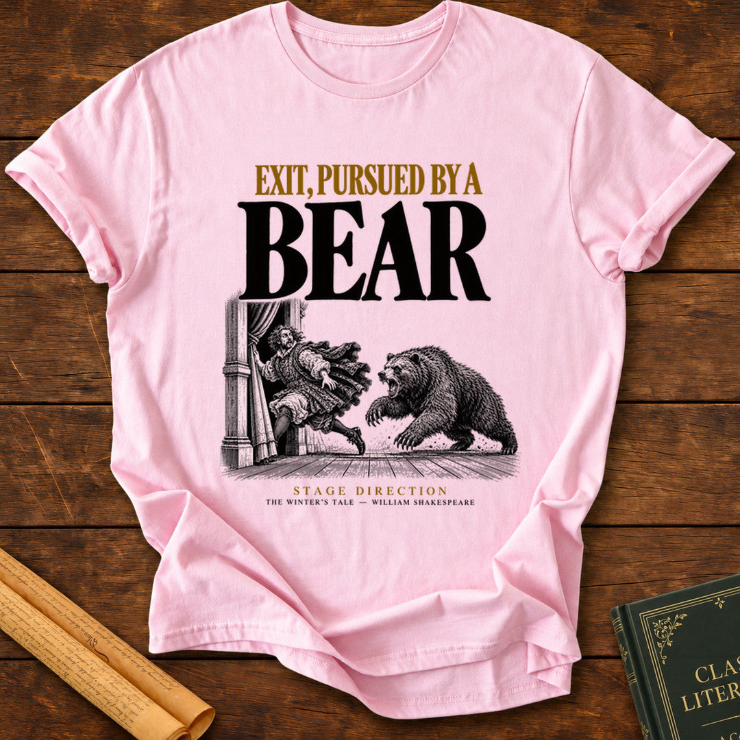 Exit, Pursued by a Bear — Shakespeare Stage Direction T-Shirt - Light Pink