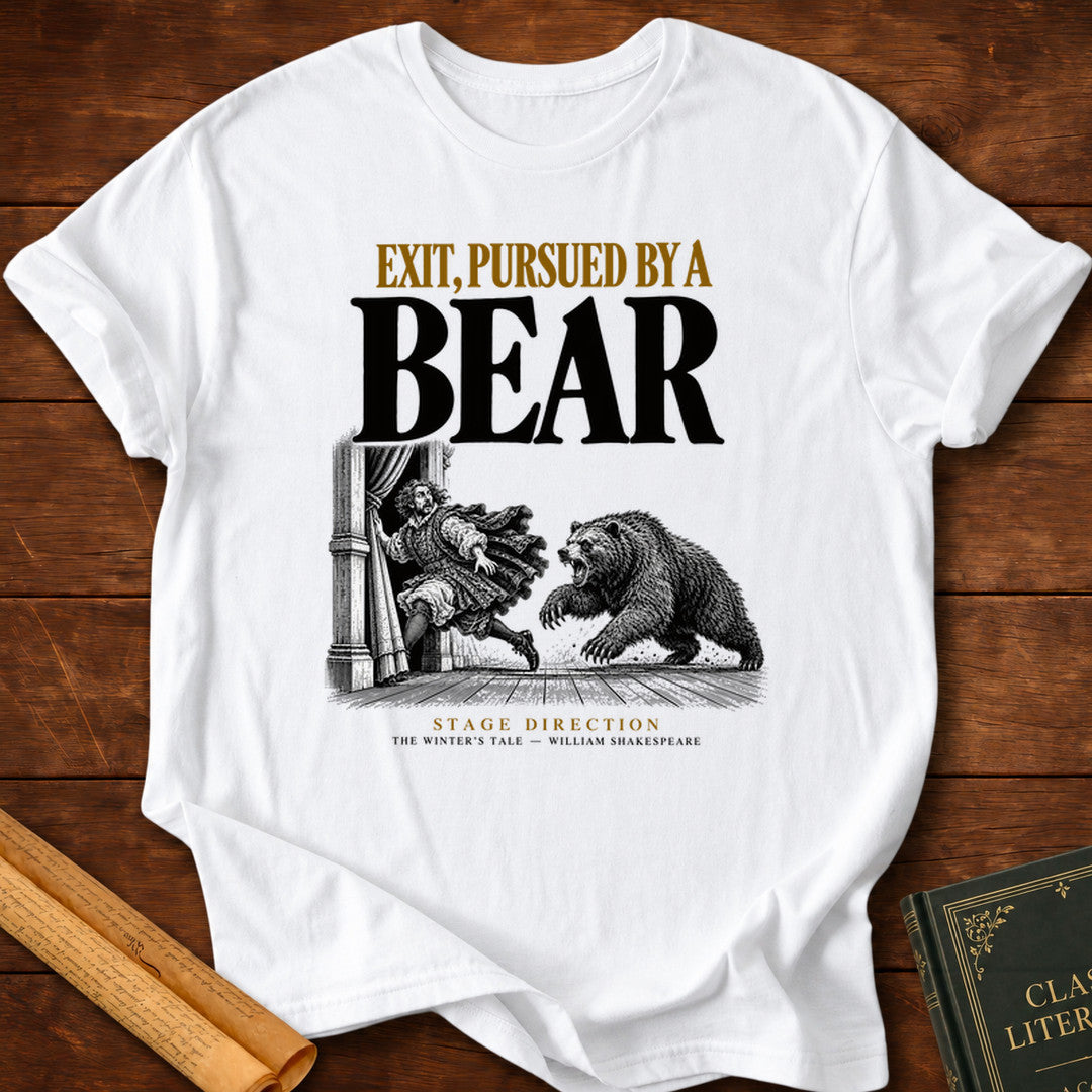 Exit, Pursued by a Bear — Shakespeare Stage Direction T-Shirt - White