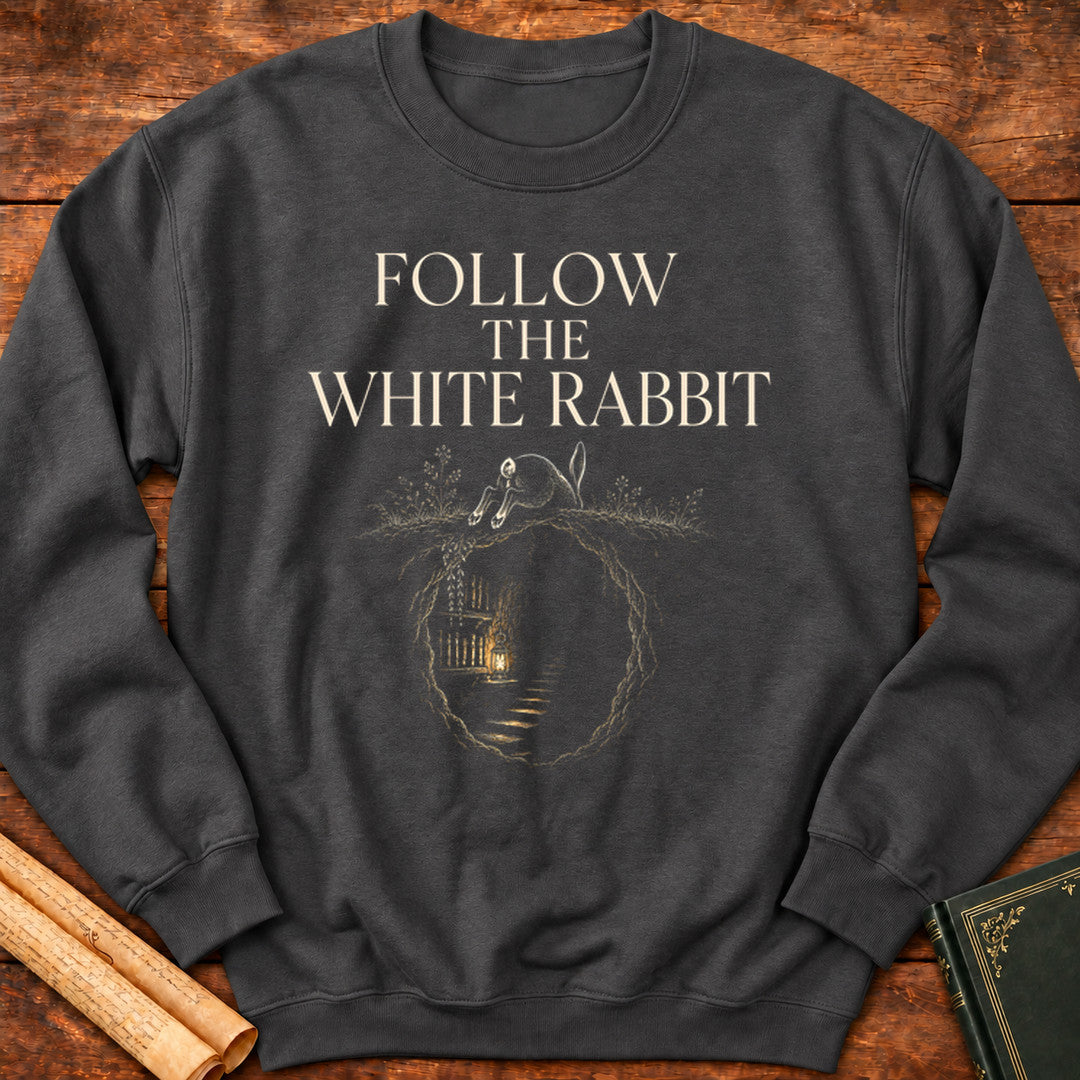 Follow The White Rabbit – Literary Adventure Sweatshirt - Dark Heather
