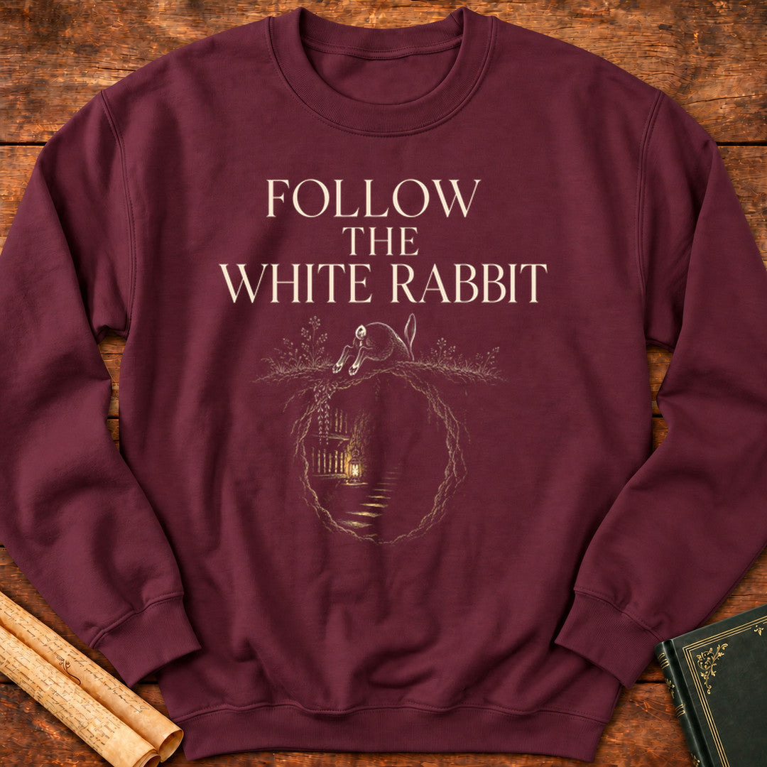 Follow The White Rabbit – Literary Adventure Sweatshirt - Maroon