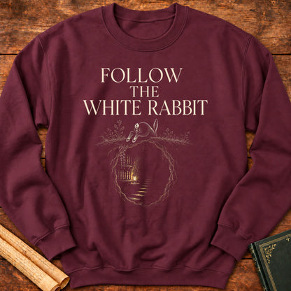 Follow The White Rabbit – Literary Adventure Sweatshirt - Maroon