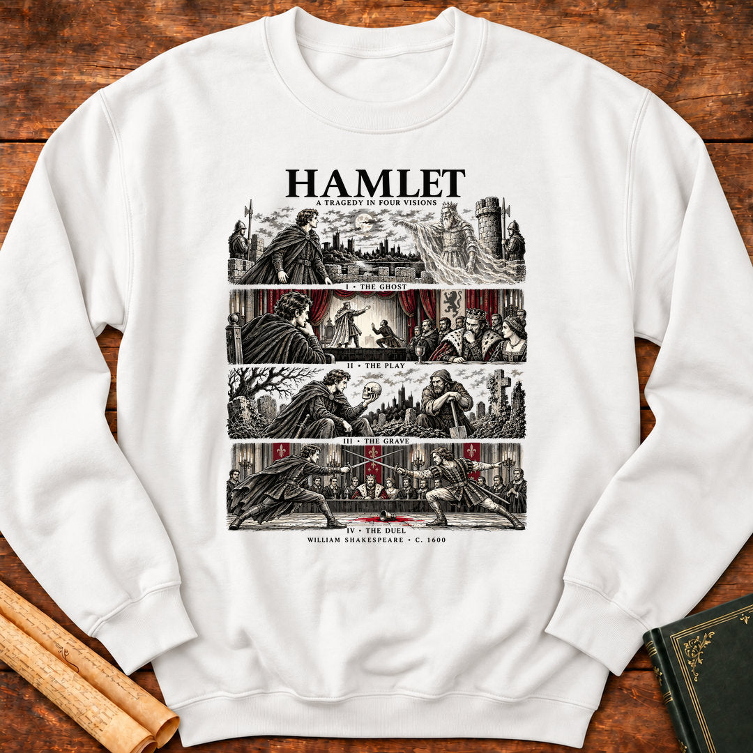 Hamlet A Tragedy in Four Visions Shakespeare Sweatshirt - White