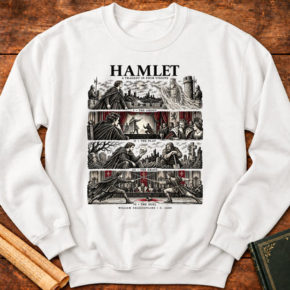 Hamlet A Tragedy in Four Visions Shakespeare Sweatshirt - White